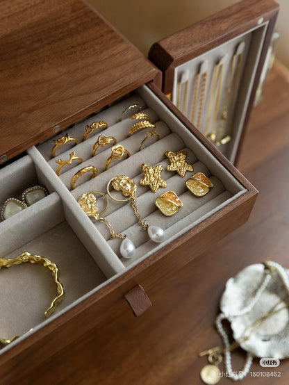 Handcrafted Walnut Jewelry Cabinet with Floral Lock
