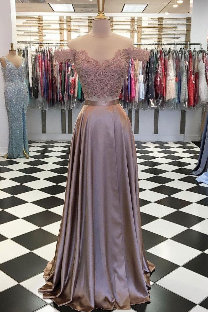 Unique two pieces lace long prom dress, lace evening dress