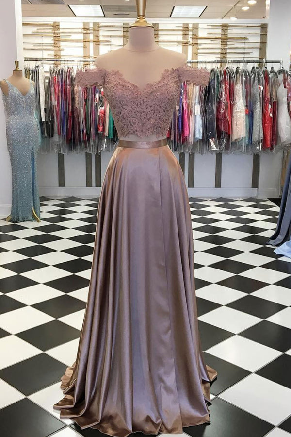 Unique two pieces lace long prom dress, lace evening dress