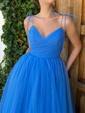 Blue v neck tulle short prom dress, blue homecoming dress