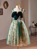 A-Line Velvet Tulle Sequin Lace Short Green Homecoming Dress, Green Party Dress