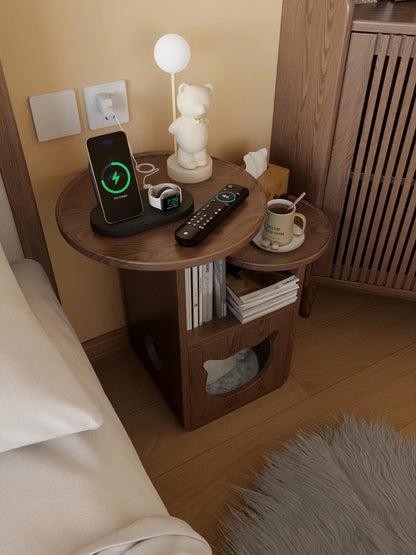 Multi-Level Wooden Side Table with Built-In Cat House – Stylish and Functional Pet-Friendly Furniture