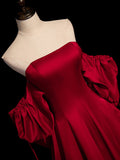 A-Line Burgundy Long Prom Dresses, Satin Burgundy Formal Evening Dresses