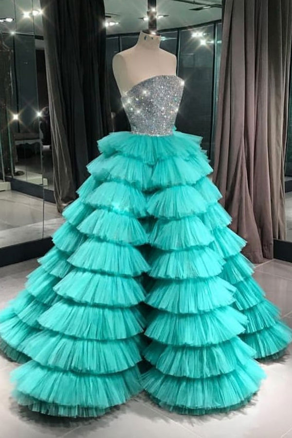 Green sweetheart tulle long prom dress, green evening dress