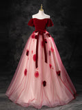 Burgundy A-Line Tulle Long Prom Dress, Burgundy Long Formal Dress
