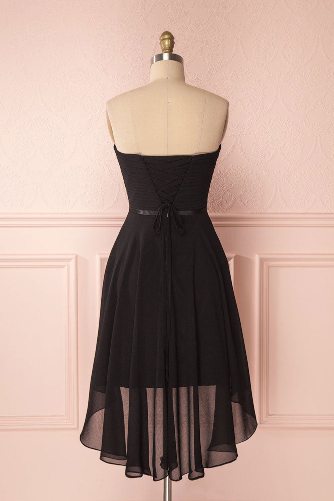 Simple sweetheart neck chiffon short prom dress, black homecoming dress