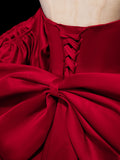 A-Line Burgundy Long Prom Dresses, Satin Burgundy Formal Evening Dresses
