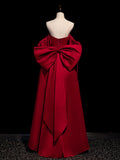 A-Line Burgundy Long Prom Dresses, Satin Burgundy Formal Evening Dresses