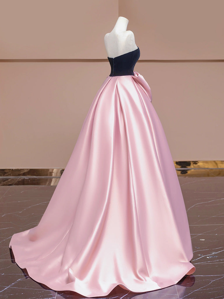 A-Line Sweetheart Neck Satin Velvet Pink Long Prom Dress, Pink Long Formal Dress