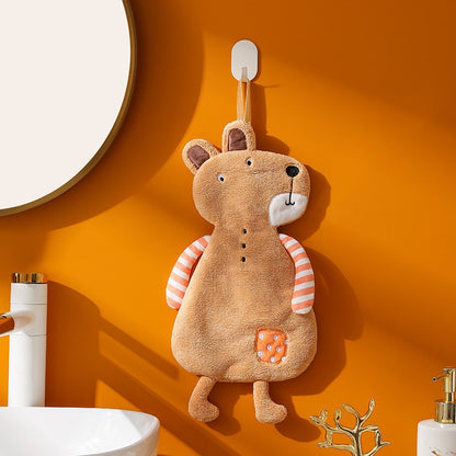 Cute Animal Hanging Hand Towel | Quick-Dry Plush Kitchen & Bathroom Towel