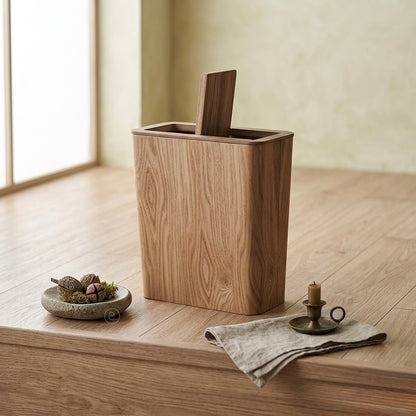 Wooden-Style Trash Bin with Optional Rotating Lid – Modern & Functional Design