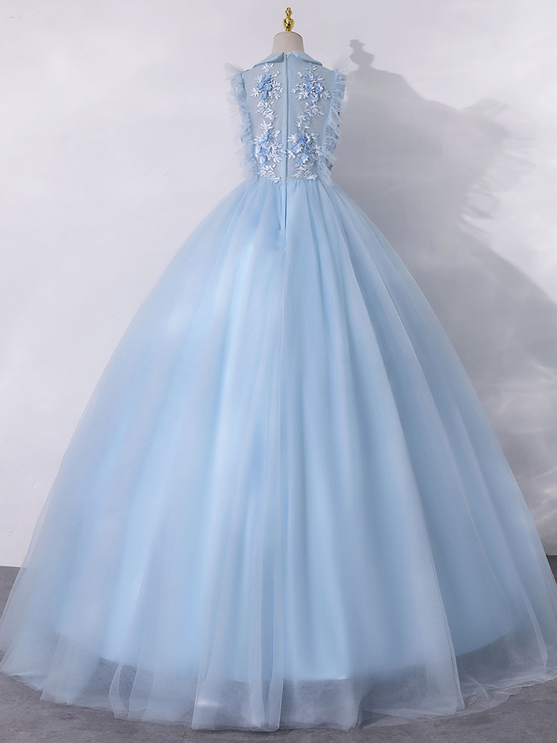 Blue A-line Tulle Long Prom Dress, Blue Formal Evening Dresses
