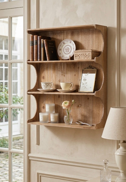 Maison Scalloped Tiered Wall Shelf | Rustic Pine Display Riser