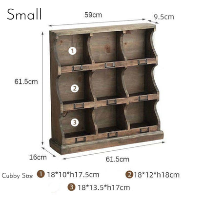 Vintage Wooden Wall Cubby Shelf Organizer – Rustic Display & Storage