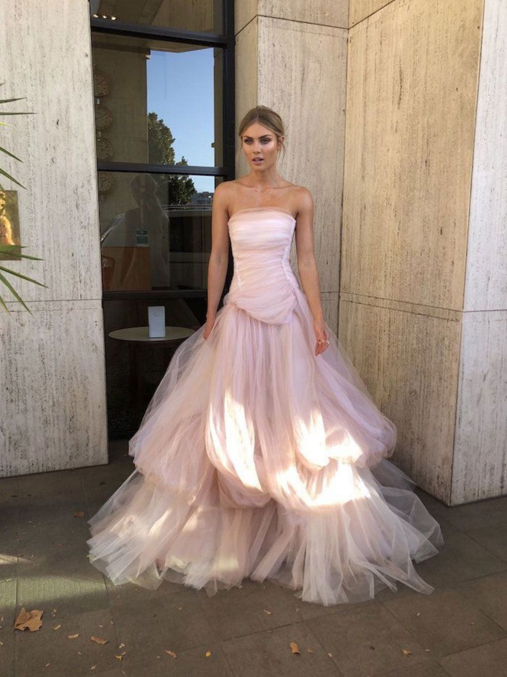 Light pink purple tulle long prom dress, pink purple tulle formal dress