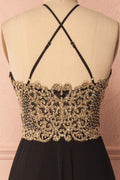 Black sweetheart lace applique long prom dress, black evening dress