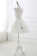 Cute white v neck short prom dress. white homecoming dress