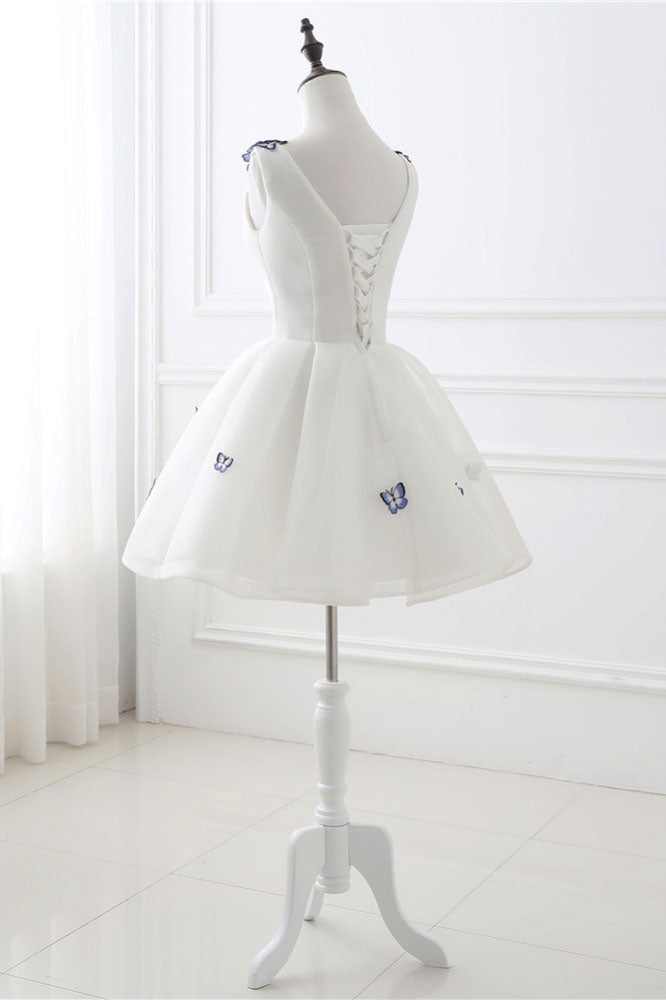Cute white v neck short prom dress. white homecoming dress