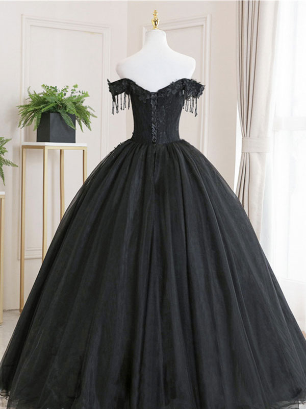 Black tulle lace long prom dress, black tulle lace bridesmaid dress