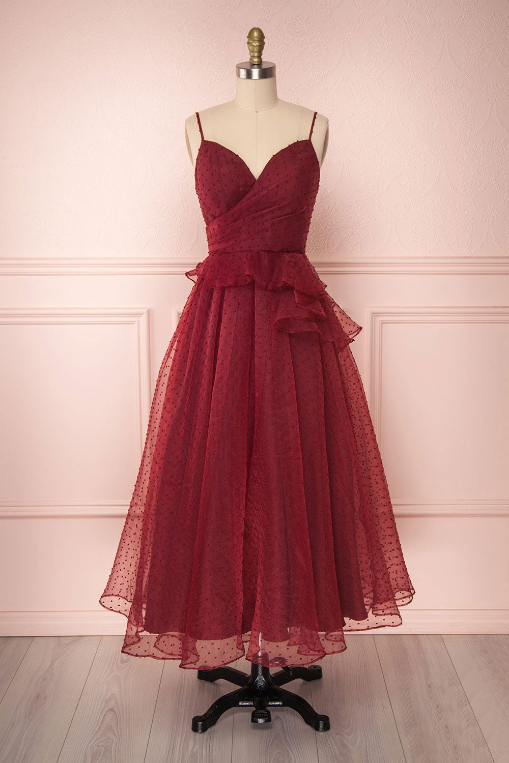 Burgundy sweetheart tulle prom dress, tulle evening dress