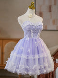 Sweetheart Neck Tulle Lace Purple Short Prom Dress, Purple Homecoming Dress