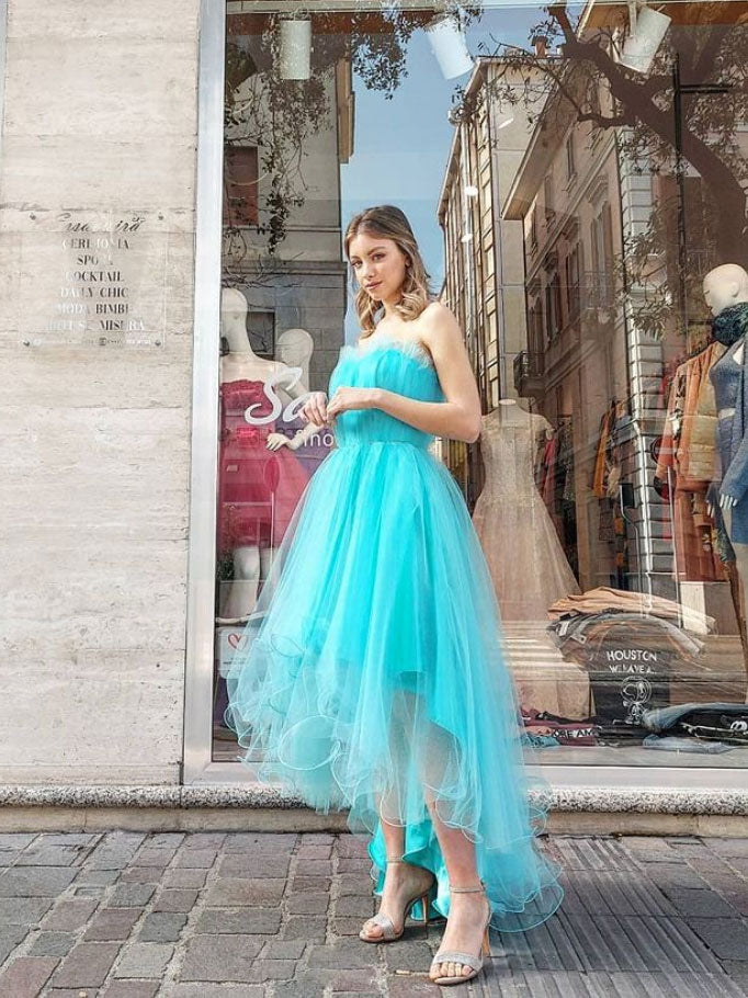 Simple tulle high low prom dress, tulle homecoming dress