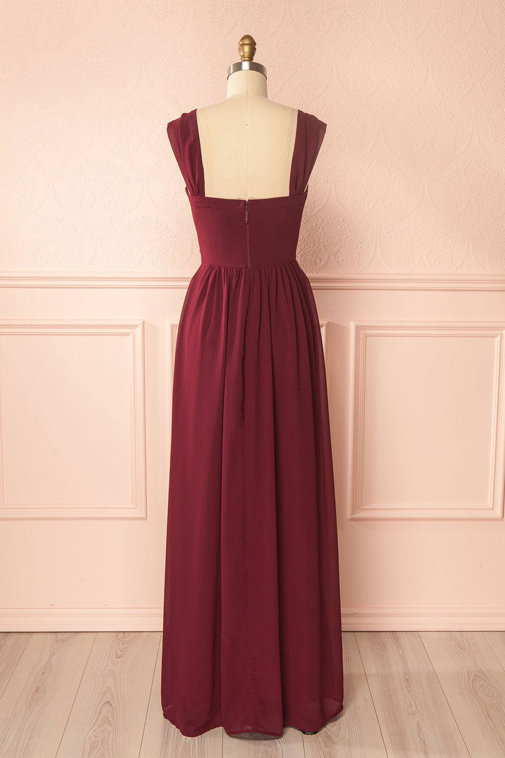Burgundy chiffon lace applique long prom dress, burgundy evening dress