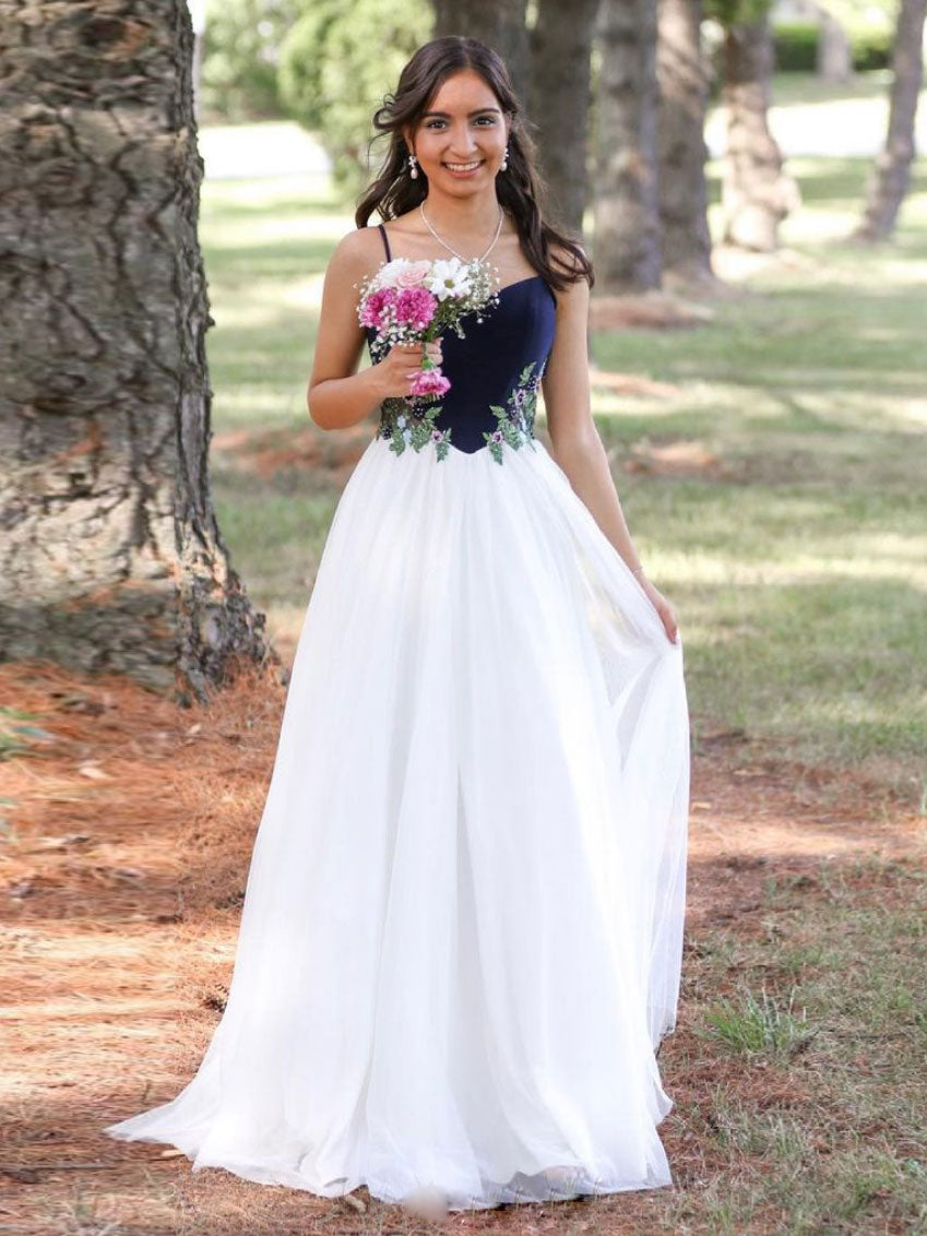 White sweetheart tulle lace long prom dress, white lace evening dress