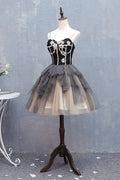 Cute sweetheart neck tulle short prom dress, black homecoming dress