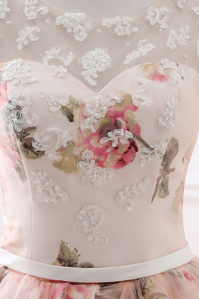 Unique round neck printing long prom gown, evening dress