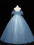 Blue sweetheart tulle lace long prom dress, blue tulle formal dress