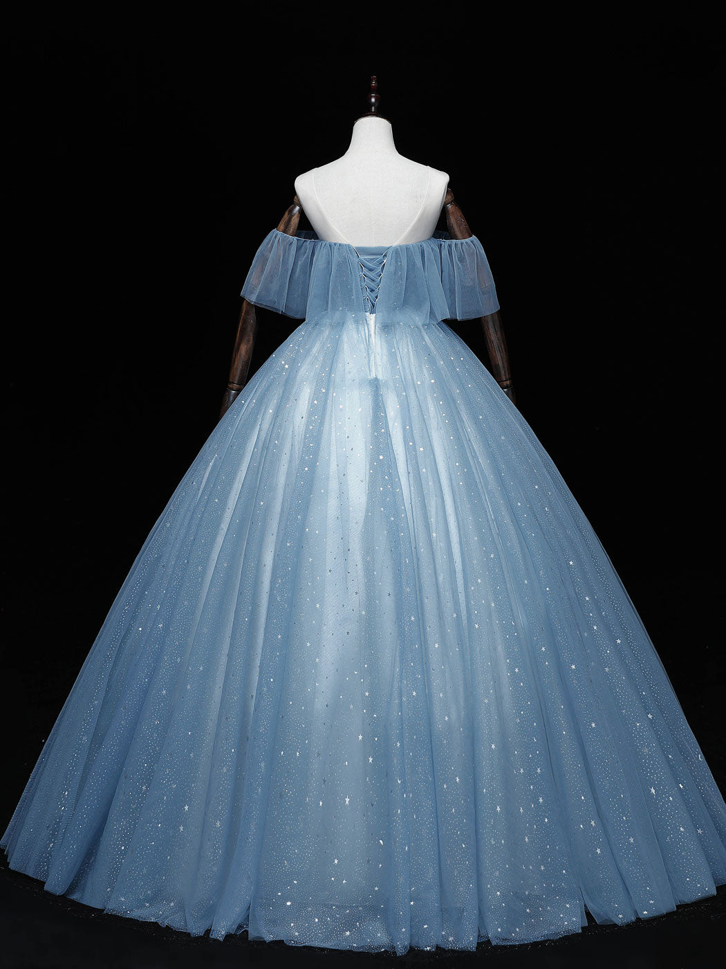 Blue sweetheart tulle lace long prom dress, blue tulle formal dress
