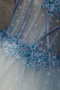 Light blue tulle long prom dress, blue tulle evening dress