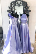 Purple satin long prom dress purple evening dress