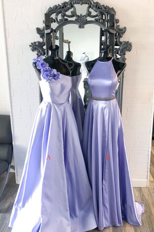 Purple satin long prom dress purple evening dress