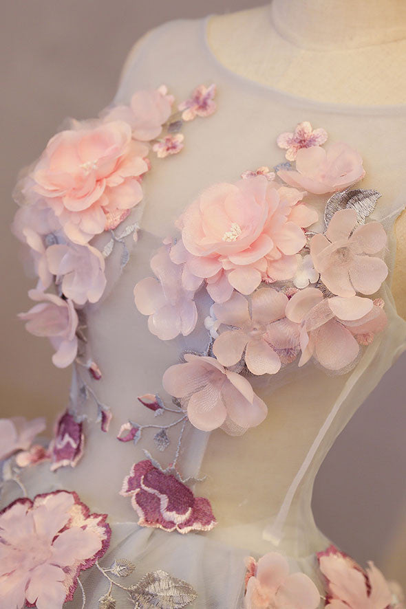 Cute round neck applique short prom dress, homecoming dress