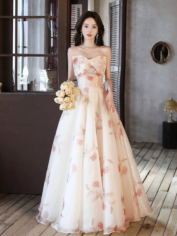 A-Line Champagne Long Prom Dress, Champagne Long Formal Dress