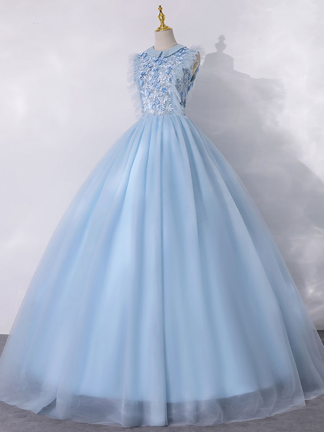 Blue A-line Tulle Long Prom Dress, Blue Formal Evening Dresses