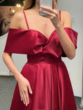 Simple off shoulder satin long prom dress satin long evening dress