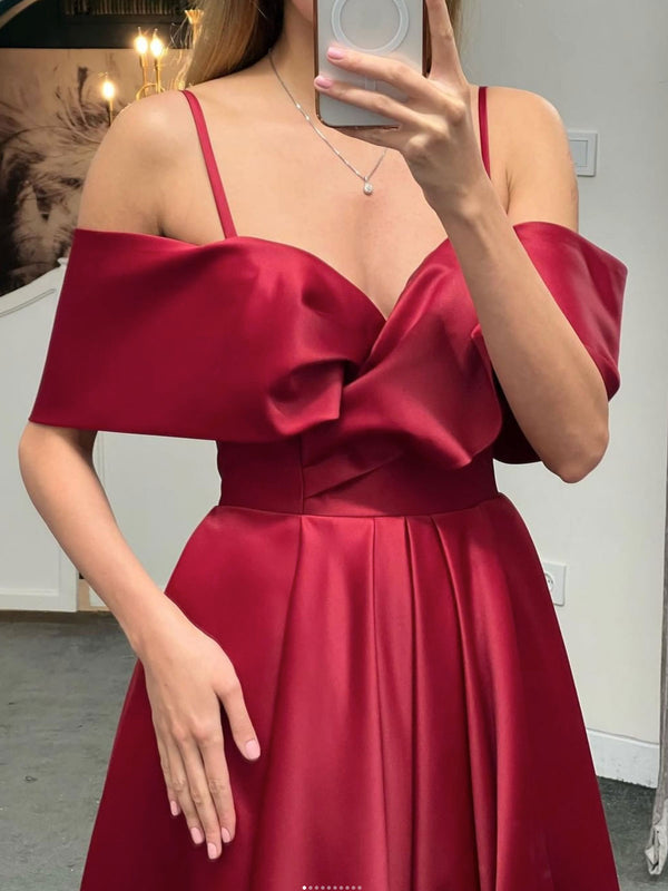 Simple off shoulder satin long prom dress satin long evening dress