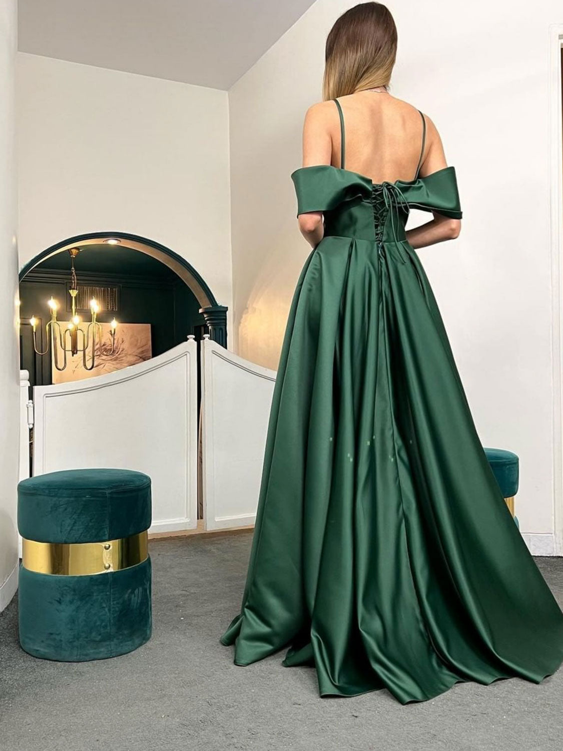 Simple off shoulder satin long prom dress satin long evening dress