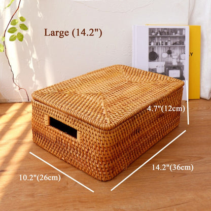 Handmade Woven Rattan Basket with Lid – Multi-Size Storage Box for Bathroom, Closet, or Living Room