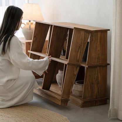 Modular Solid Wood Folding Bookshelf – 2-in-1 Transformable Display Rack & Room Divider