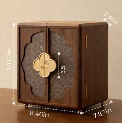 Handcrafted Walnut Jewelry Cabinet with Floral Lock
