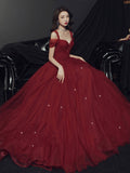 A-Line Sweetheart Neck Burgundy Long Prom Dress, Burgundy Evening Dress