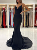 Simple Black mermaid long prom dress, black evening dress