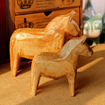 Hand-Carved Wooden Horse Decor Set – Rustic Nordic Minimalist Sculptures (Set of 2)