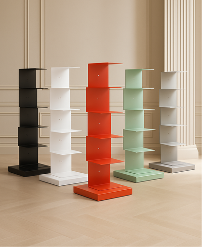 Modern Floating Metal Bookshelf - 5, 6, 8, and 9 Tier Vertical Storage | Space-Saving Metal Bookcase for Home & Office