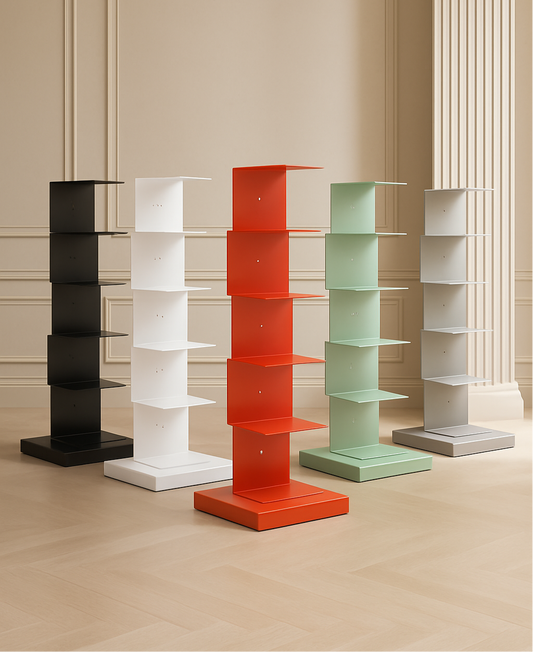 Modern Floating Metal Bookshelf - 5, 6, 8, and 9 Tier Vertical Storage | Space-Saving Metal Bookcase for Home & Office