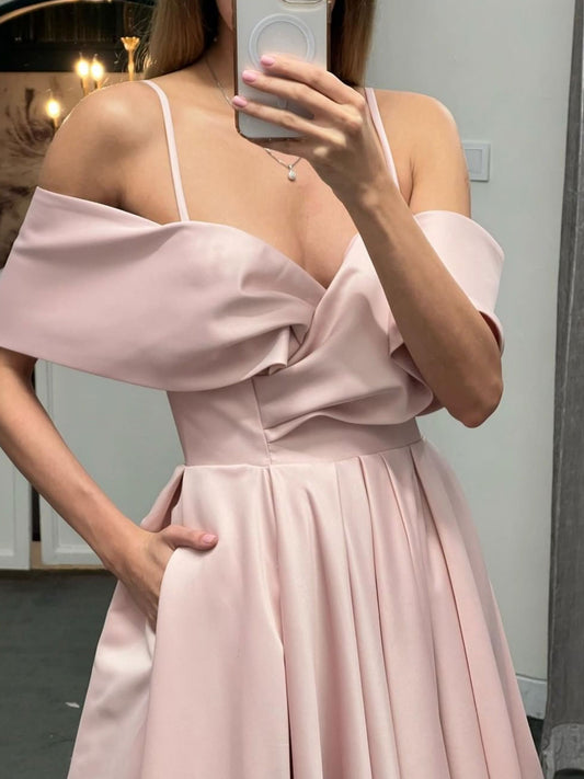 Simple off shoulder satin long prom dress satin long evening dress